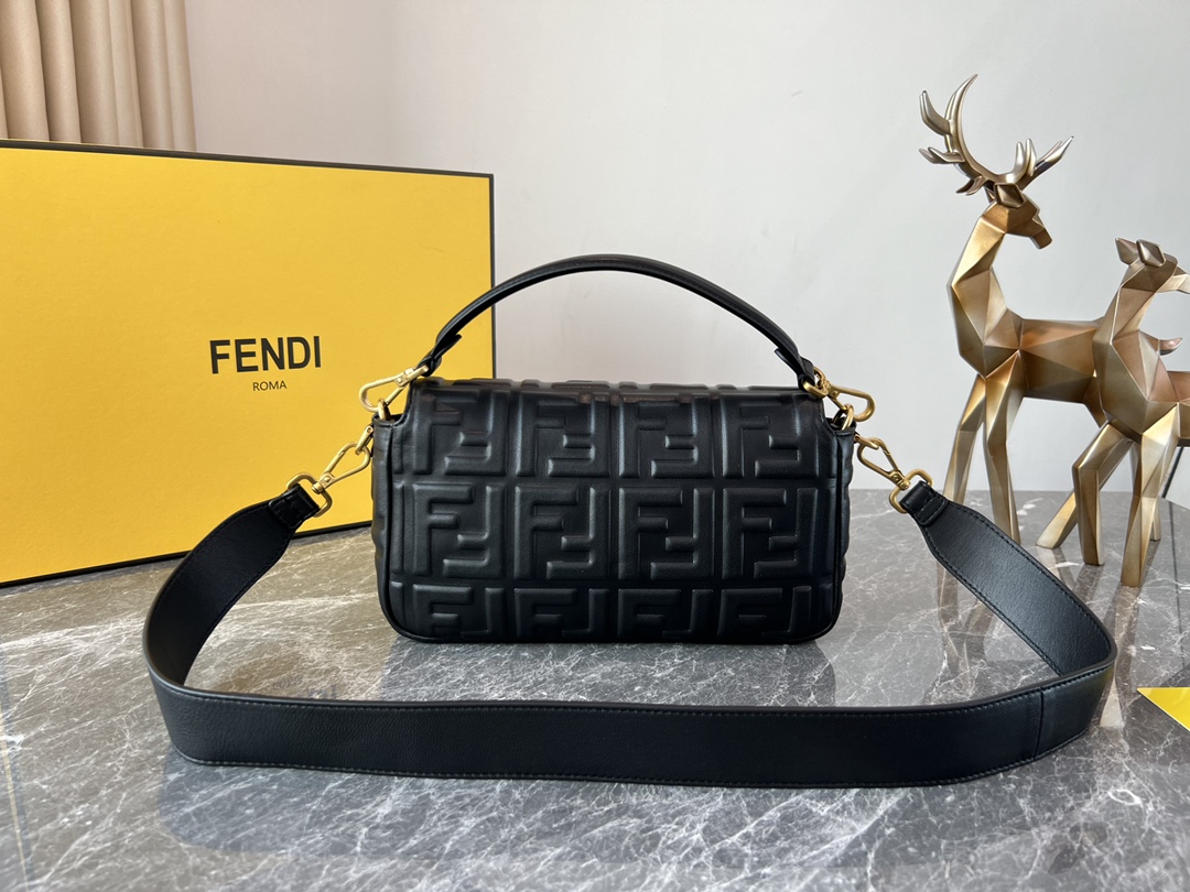 Fendi Medium Baguette Nappa Leather with FF Motif Shoulder Bag Black